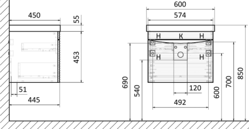 Мебель для ванной STWORKI Хедмарк 60, антрацит в Ростове-на-Дону